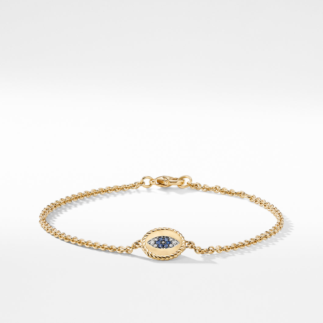 Cable Collectibles Evil Eye Bracelet in 18K Yellow Gold with Pavé Sapphires and Diamonds