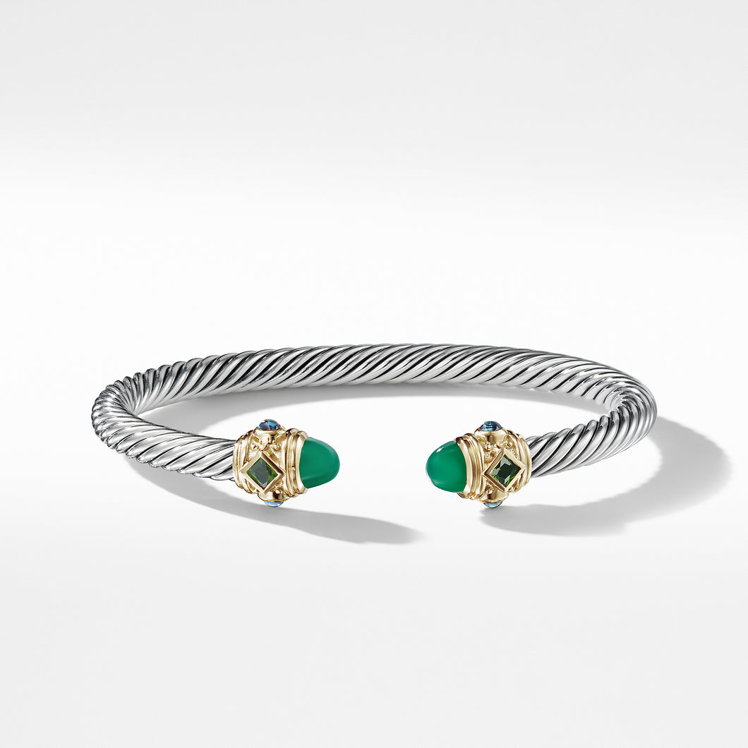 Renaissance Bracelet in Sterling Silver with Green Onyx, Chrome Diopside, Hampton Blue Topaz and 14K Yellow Gold