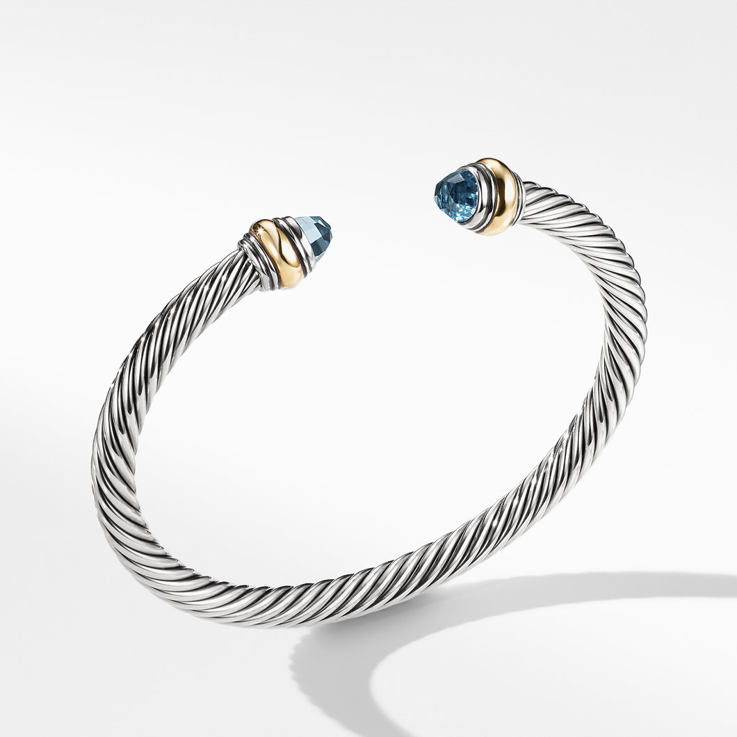 Cable Classics Bracelet in Sterling Silver with Blue Topaz and 14K Yellow Gold