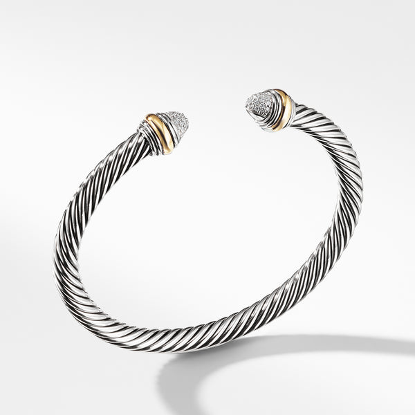 Cable Classics Bracelet in Sterling Silver with Pave© Diamond Domes and 14K Yellow Gold