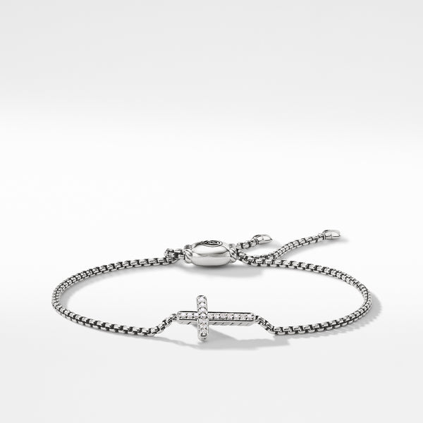 Petite Pave© Cross Chain Bracelet in Sterling Silver with Diamonds
