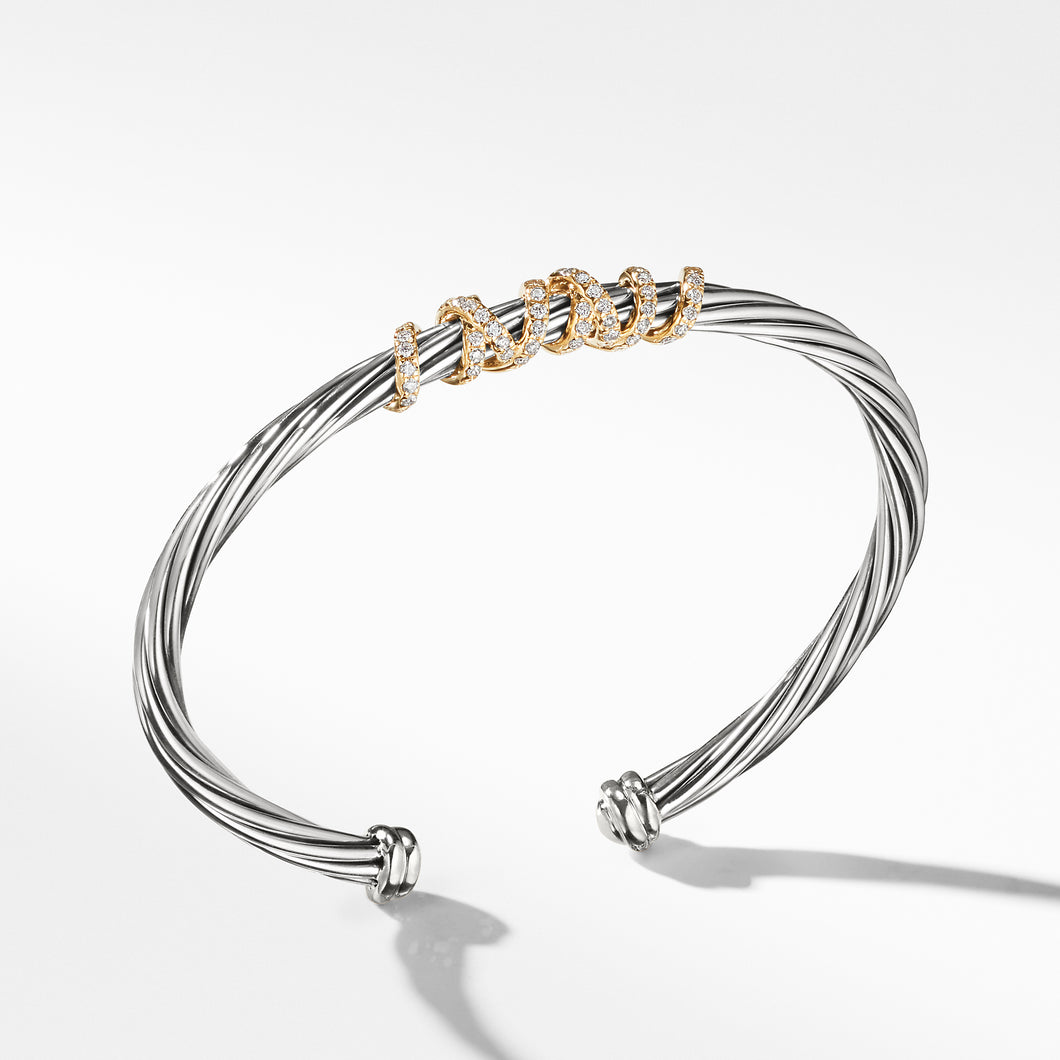 Helena Center Station Bracelet in Sterling Silver with 18K Yellow Gold and Pave© Diamonds