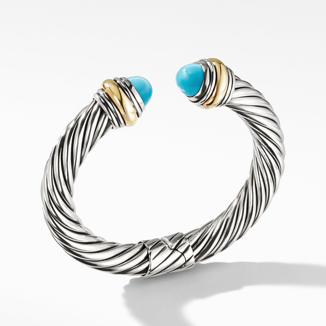 Cable Classics Bracelet with Turquoise and 14K Gold, 1mm