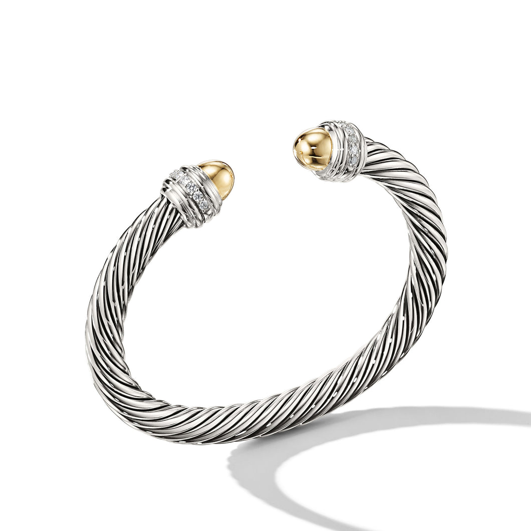 Cable Classics Bracelet in Sterling Silver with 14K Yellow Gold Domes and Pavé Diamonds