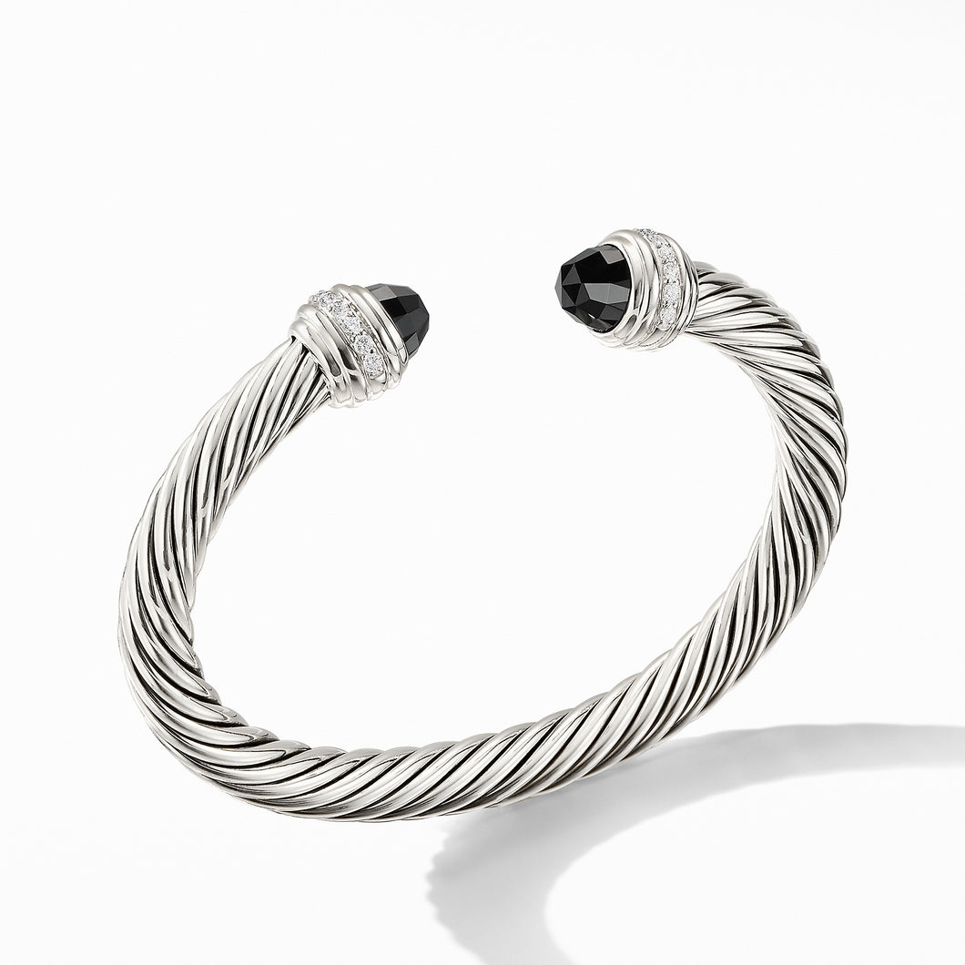 Cable Classics Bracelet in Sterling Silver with Black Onyx and Pavé Diamonds