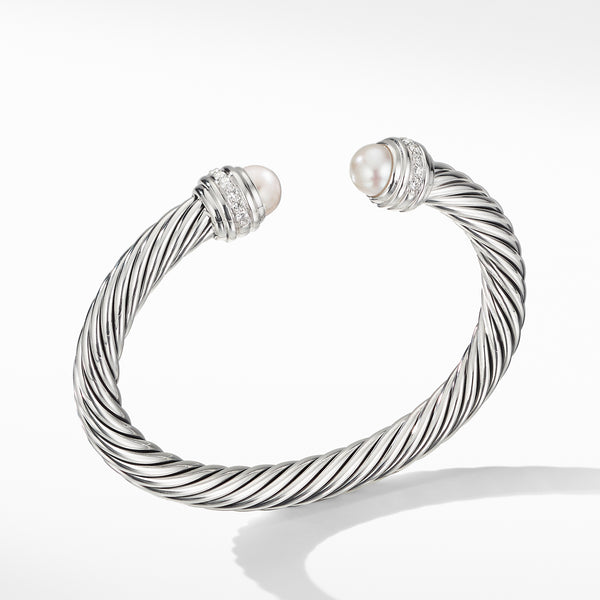 Cable Bracelet with Pearls and Diamonds