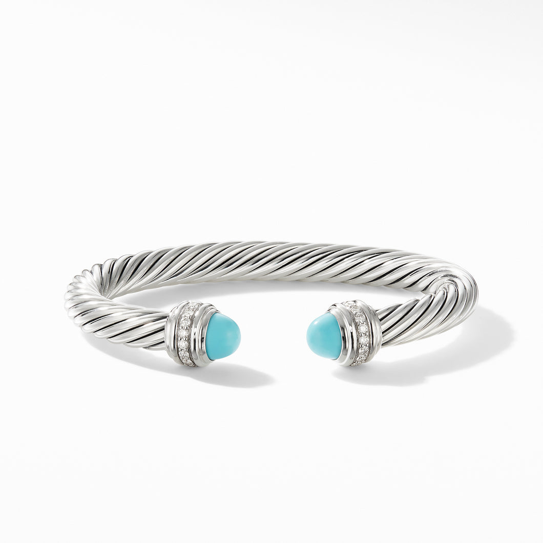 Cable Bracelet with Turquoise and Pave© Diamonds
