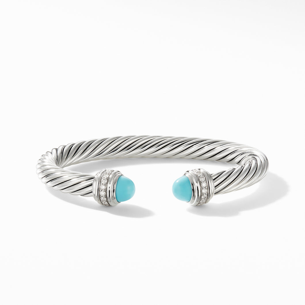 Cable Bracelet with Turquoise and Pavé Diamonds