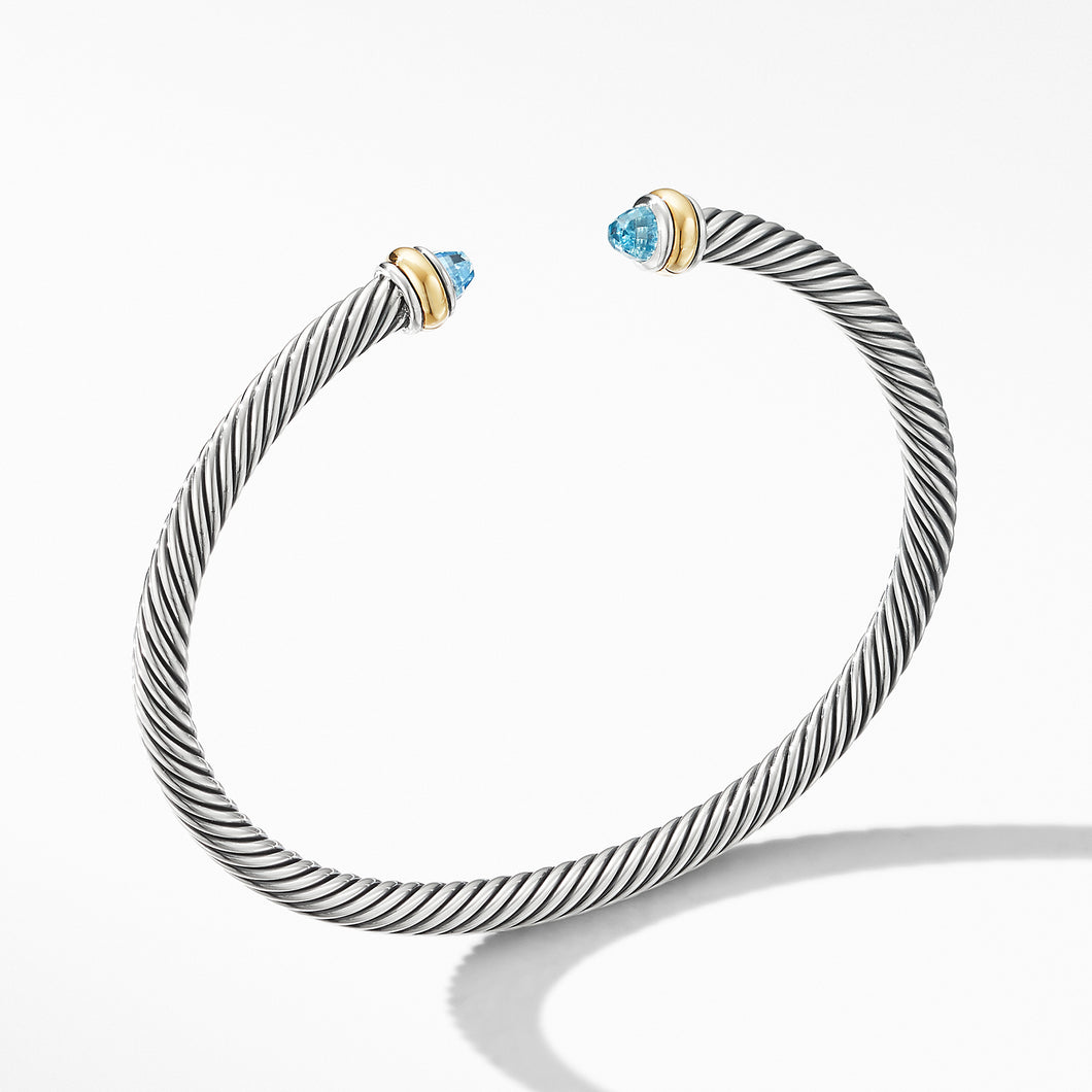 Cable Classics Bracelet in Sterling Silver with Blue Topaz and 18K Yellow Gold