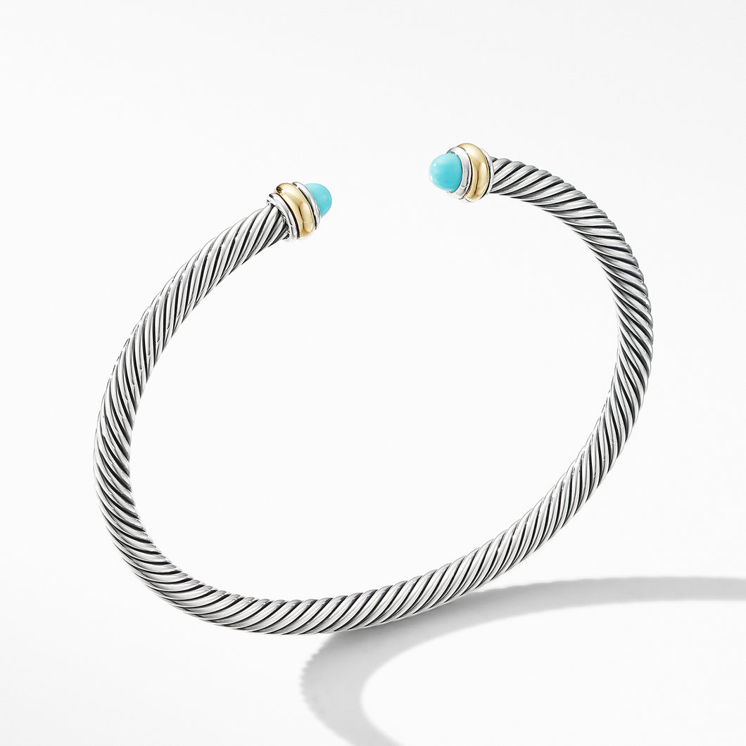 Cable Classics Bracelet in Sterling Silver with Turquoise and 18K Yellow Gold