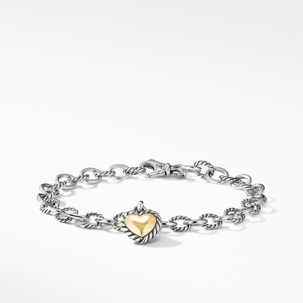 Cable Cookie Classic Heart Charm Bracelet with 18K Yellow Gold