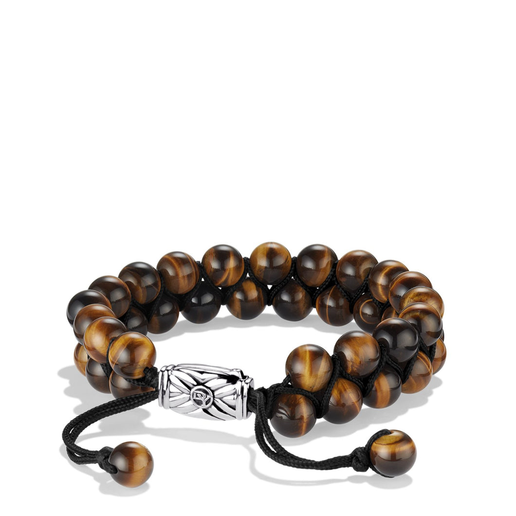 Spiritual Beads Two Row Woven Bracelet in Sterling Silver with Tigers Eye