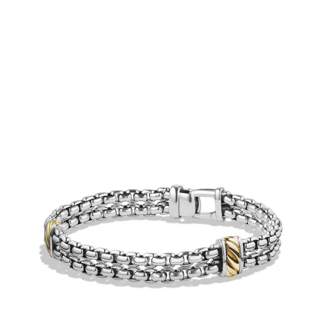 Cable Two Row Box Chain Bracelet in Sterling Silver with 18K Yellow Gold