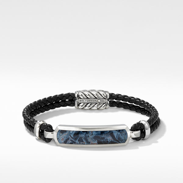 Exotic Stone Bar Station Black Leather Bracelet with Pietersite