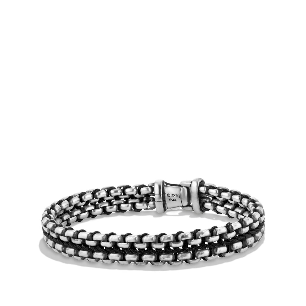 Woven Box Chain Bracelet in Sterling Silver with Black Nylon