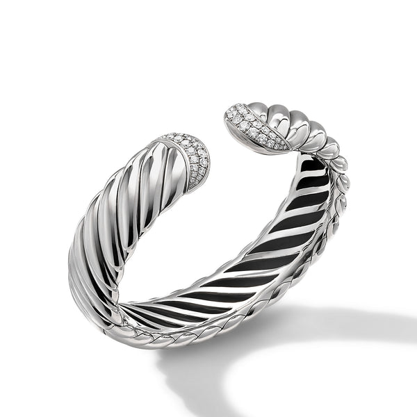 Sculpted Cable Cuff Bracelet in Sterling Silver with Pave© Diamonds