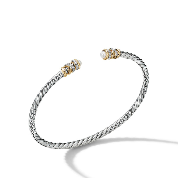 Petite Helena Bracelet in Sterling Silver with Pearls, 18K Yellow Gold and Pave© Diamonds