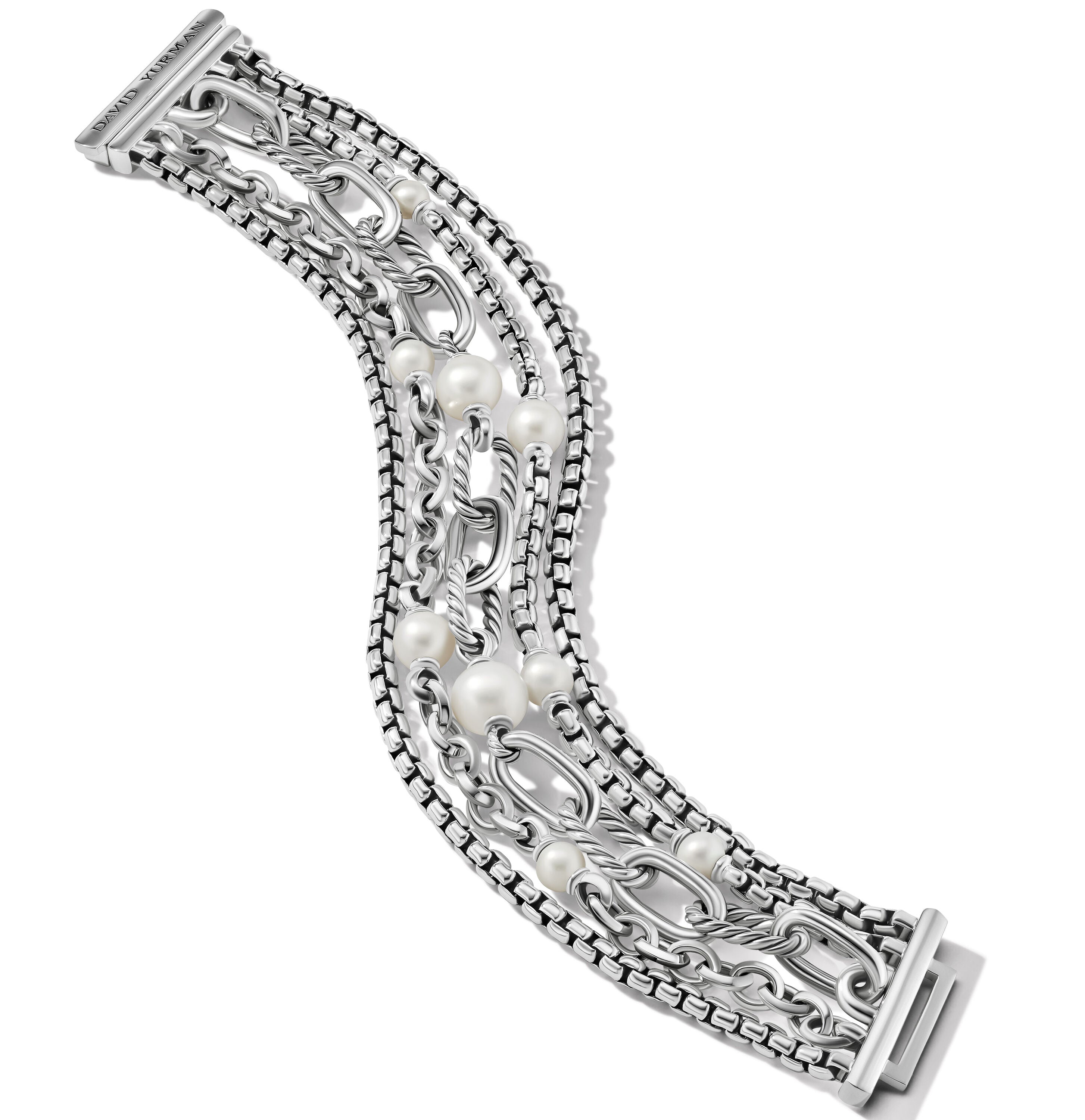 DY Madison Pearl Multi Row Chain Bracelet in Sterling Silver