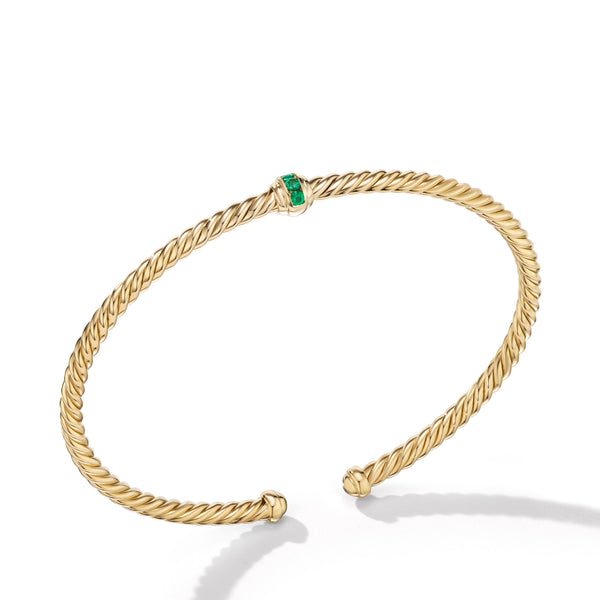 Cable Classics Center Station Bracelet in 18K Yellow Gold with Pave© Emeralds
