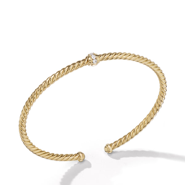 Cable Classics Center Station Bracelet in 18K Yellow Gold with Pave© Diamonds