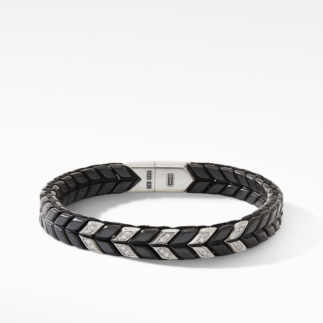 Chevron Narrow Woven Bracelet in Black Titanium with PavéÂ© Diamonds