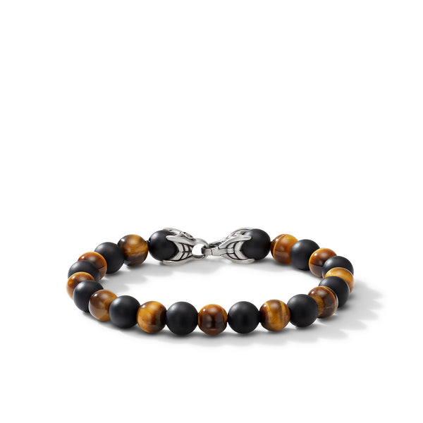Spiritual Beads Alternating Bracelet in Sterling Silver with Tigers Eye and Black Onyx