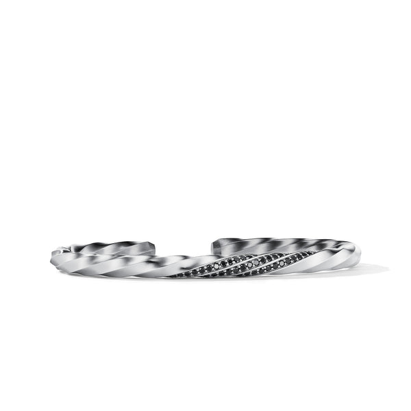 Cable Edge Cuff Bracelet in Recycled Sterling Silver with Pave© Black Diamonds
