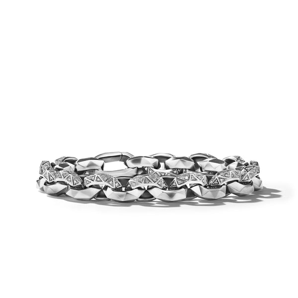 Torqued Faceted Link Bracelet in Sterling Silver with Pave© Diamonds