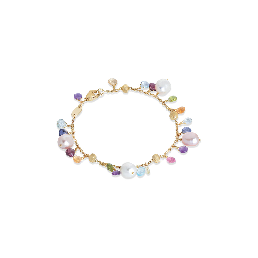 Paradise Collection 18K Yellow Gold Mixed Gemstone and Pearl Single Strand Bracelet