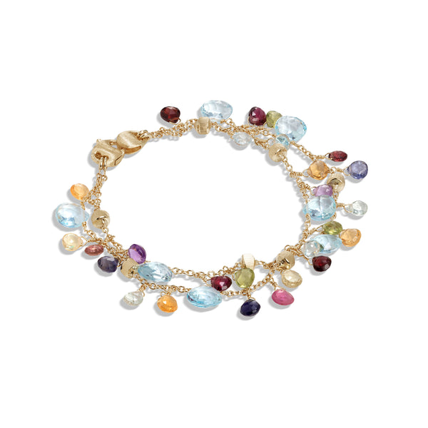 Paradise Collection 18K Yellow Gold Blue Topaz and Mixed Gemstone Double Strand Bracelet