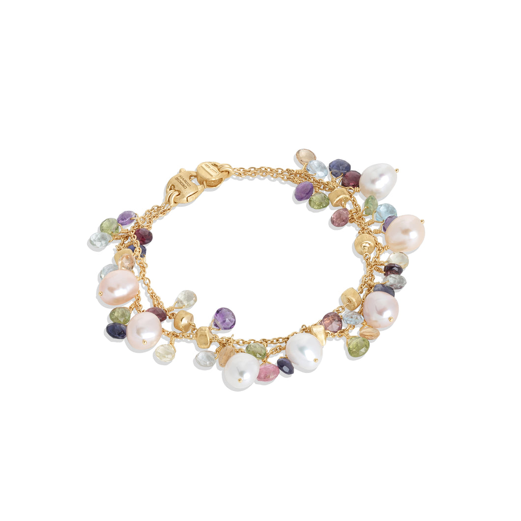 Paradise Collection 18K Yellow Gold Mixed Gemstone and Pearl Double Strand Bracelet