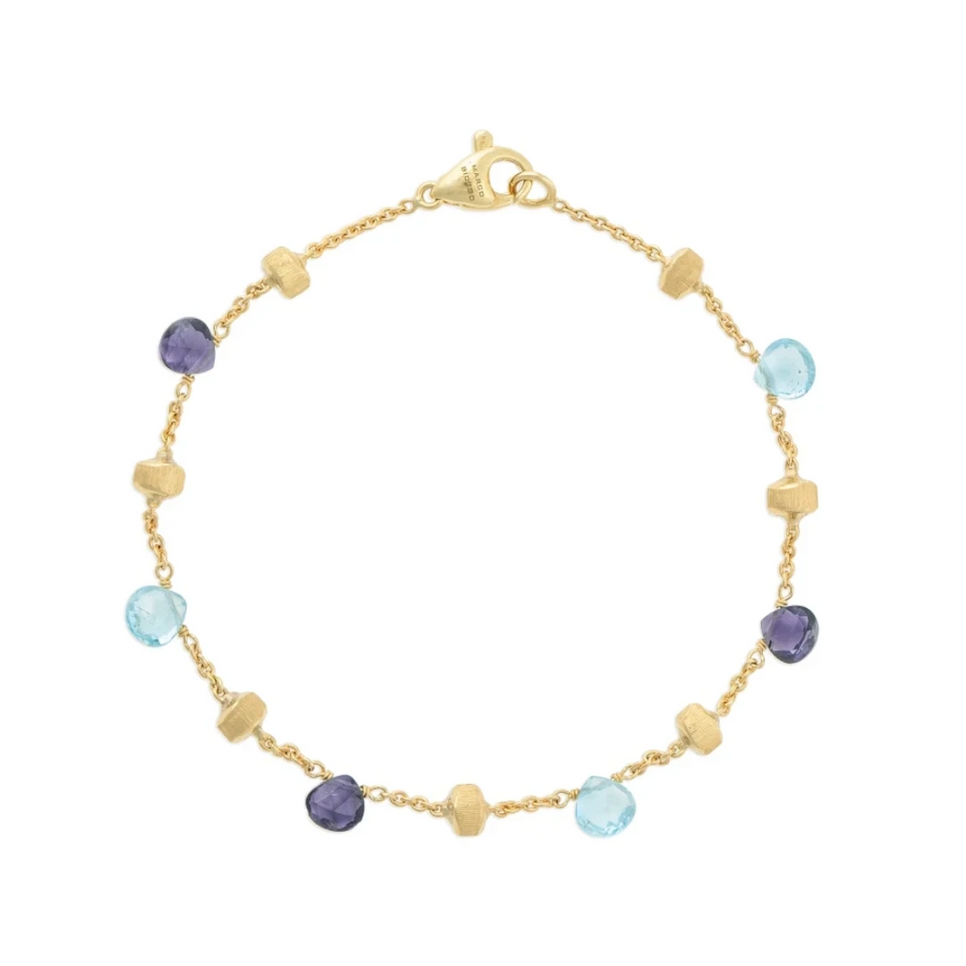 18K Yellow Gold Paradise Iolite and Blue Topaz Single Strand Bracelet