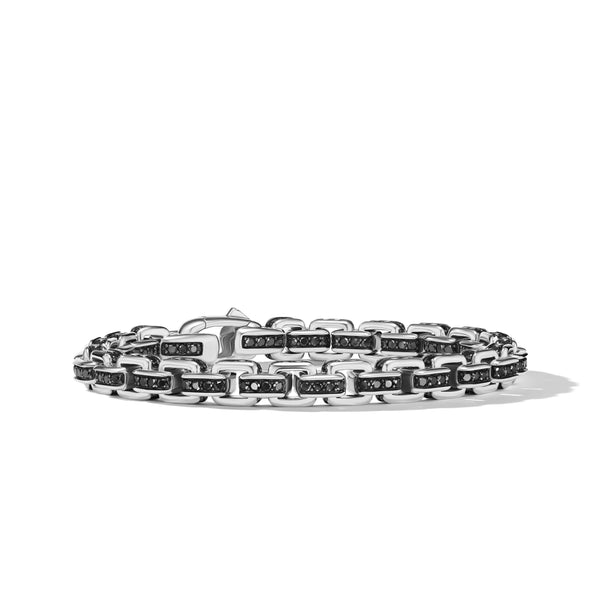 Box Chain Bracelet in Sterling Silver with Pave© Black Diamonds