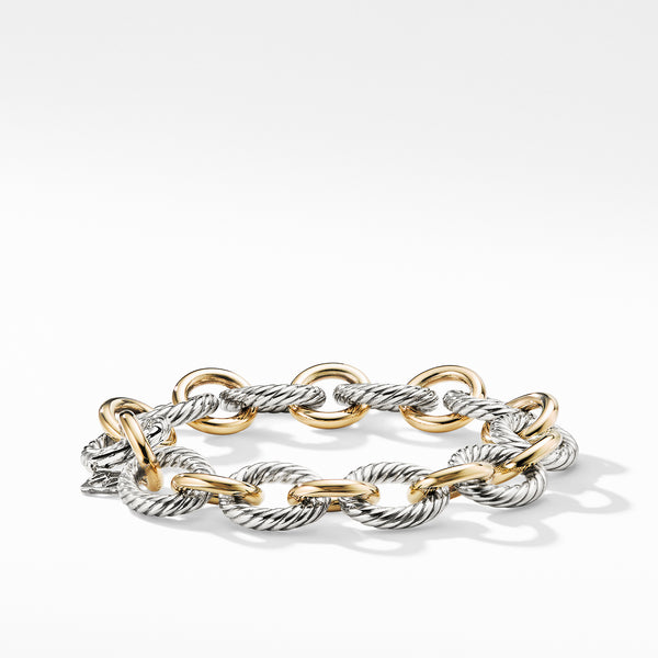 Oval Link Chain Bracelet in Sterling Silver with 18K Yellow Gold