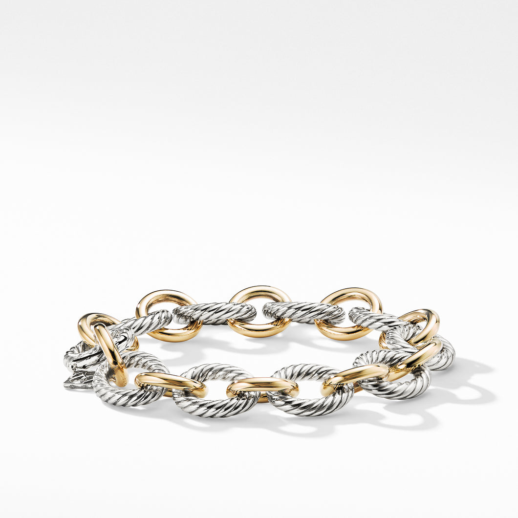 Oval Link Chain Bracelet in Sterling Silver with 18K Yellow Gold