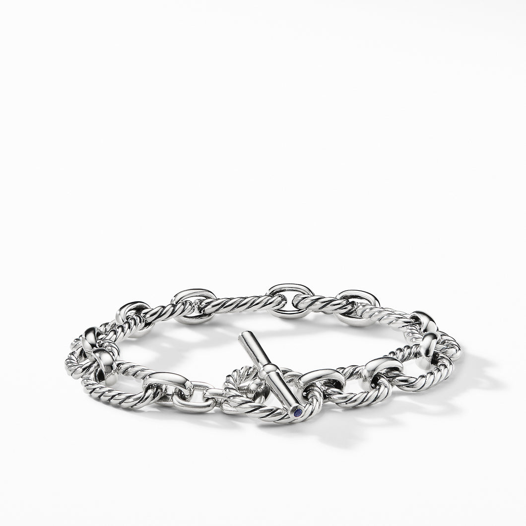 Cushion Link Chain Bracelet in Sterling Silver with Blue Sapphires