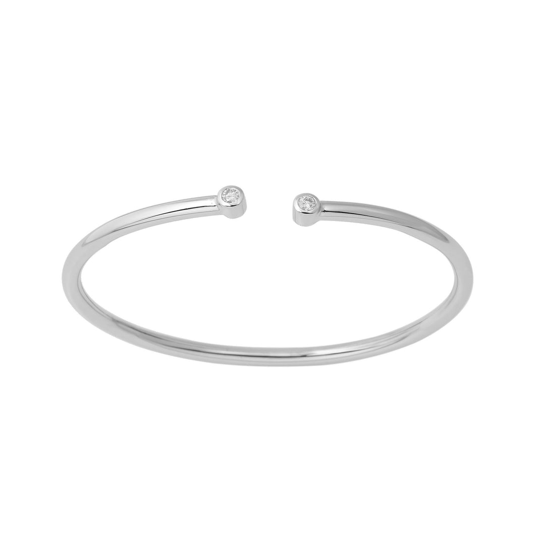 14K White Gold Flexible Diamond Bangle Bracelet 2 Stone