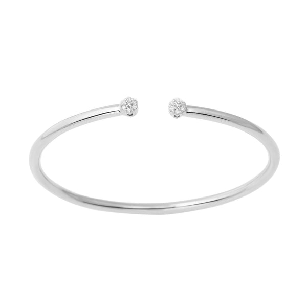 14K White Gold Flexible Cuff Diamond Cluster Bangle