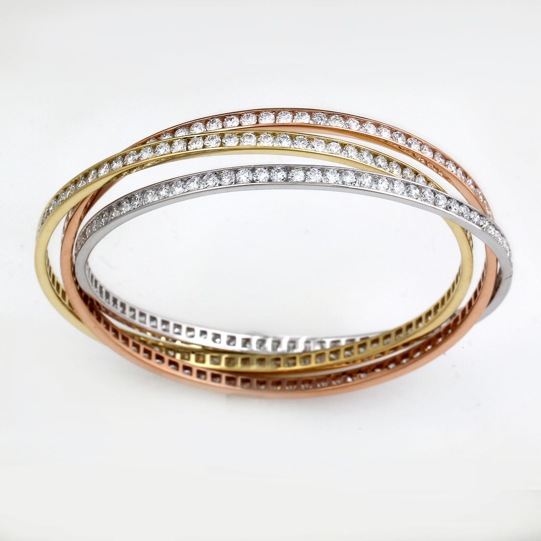 14.00CTTW Channel Set Intertwined Bangles in 18K Tri-Color Gold