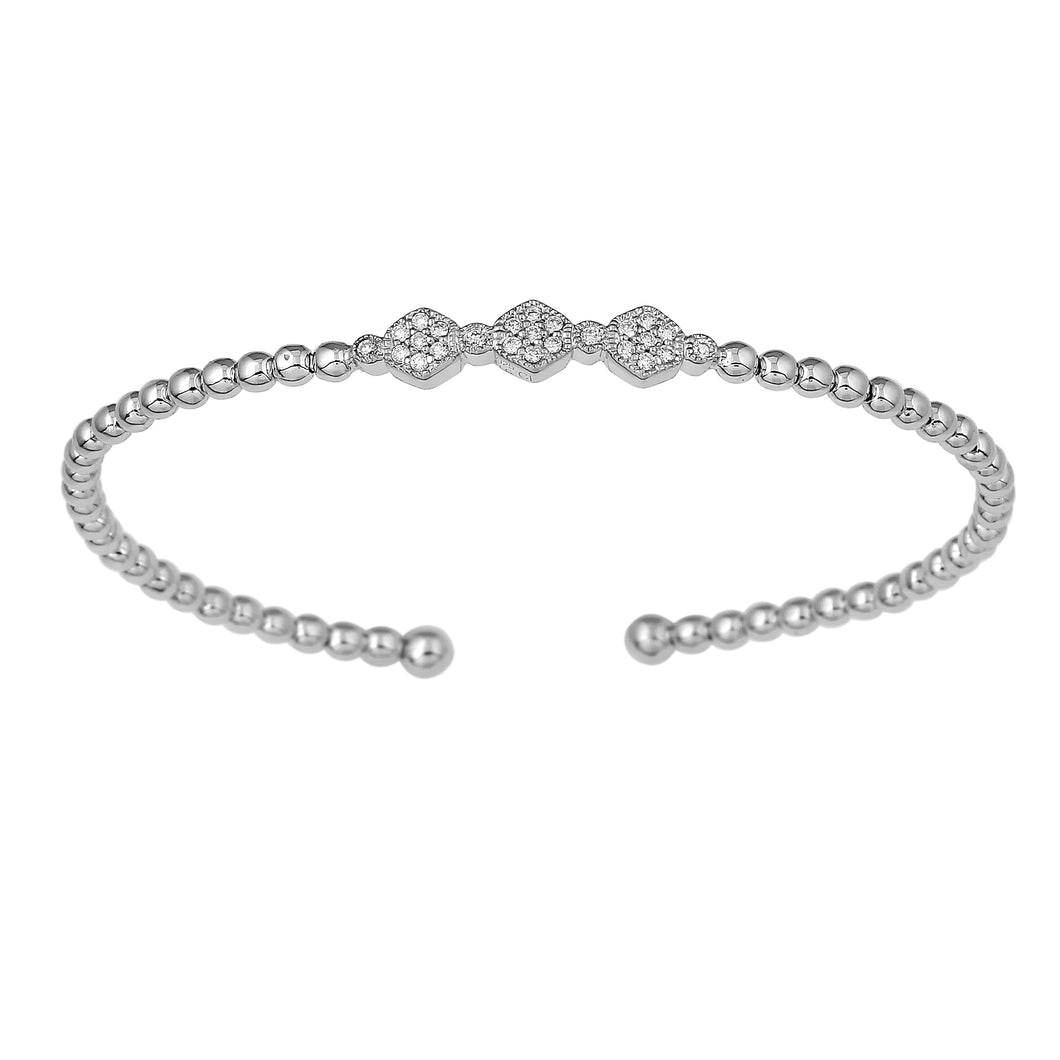 0.25CTTW Lab-Created Diamond Station Beaded Cuff in 14K White Gold
