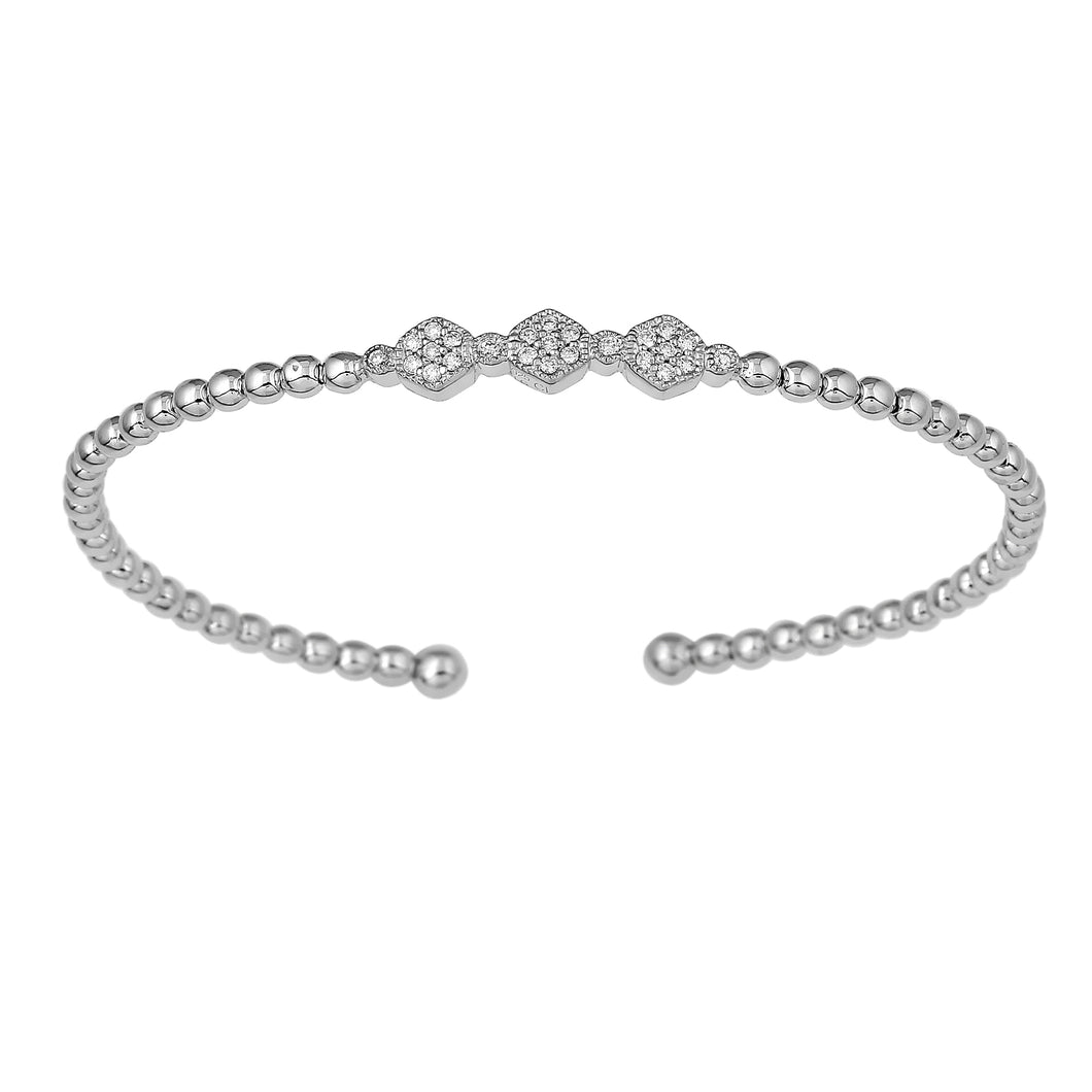 0.25CTTW Lab-Created Diamond Station Beaded Cuff in 14K White Gold