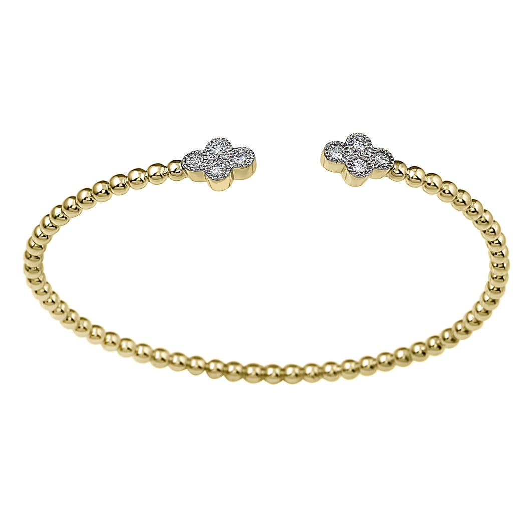 0.55CTTW Lab-Created Diamond Ends Beaded Cuff in 14K Yellow Gold