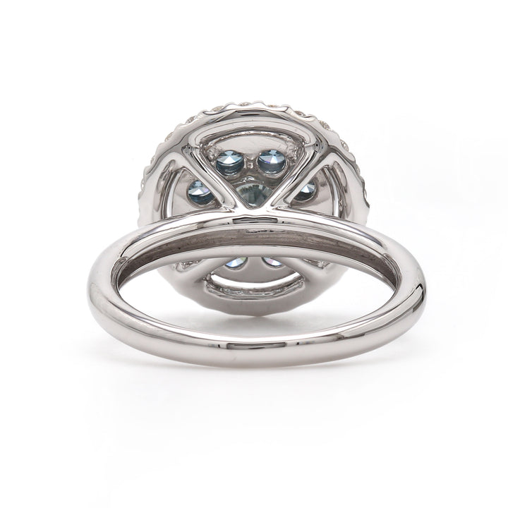 Lab Grown Ice Blue and White Diamond Halo Cluster Ring