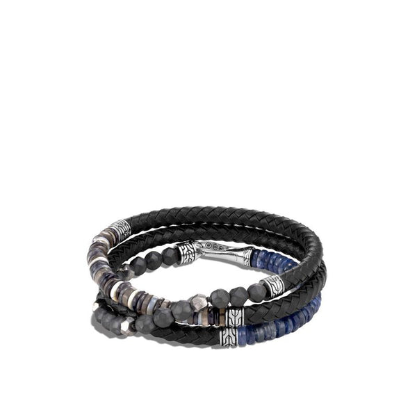 Leather Wrap Bracelet, Opal, Silver Calcite