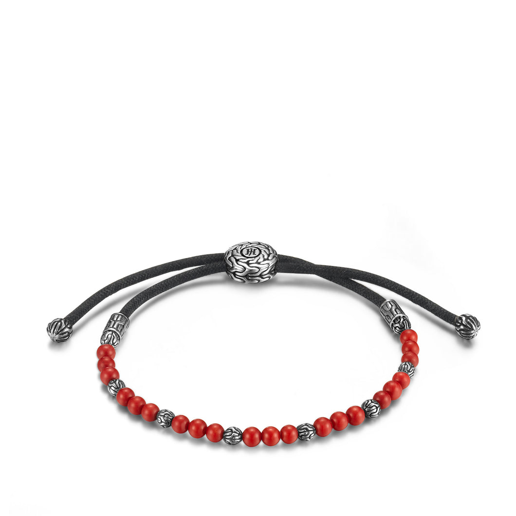 Classic Chain Pull Through Bead Bracelet with Red Coral