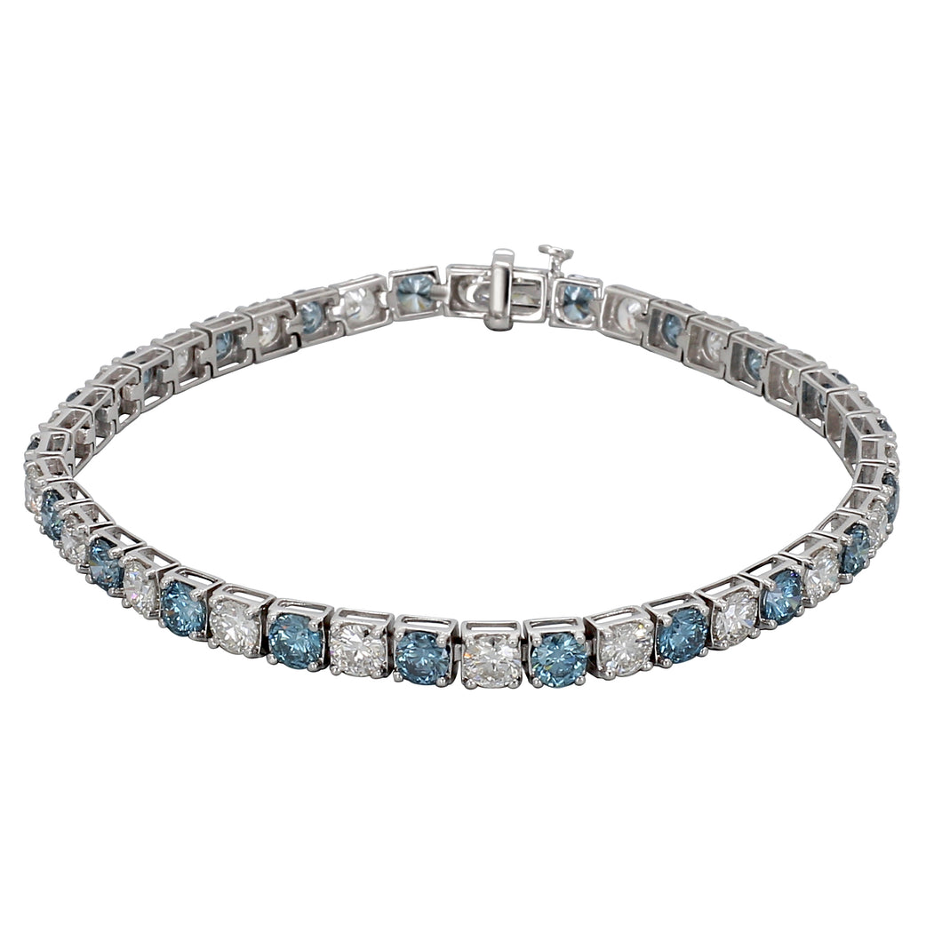 10.00 ctw. Lab-Created Round Royal Blue & White Diamond Tennis Bracelet in 14K White Gold