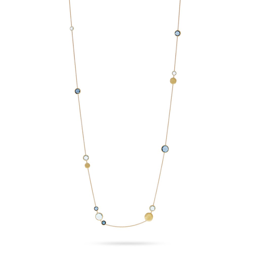 18K Yellow Gold and Mixed Blue Topaz Long Necklace