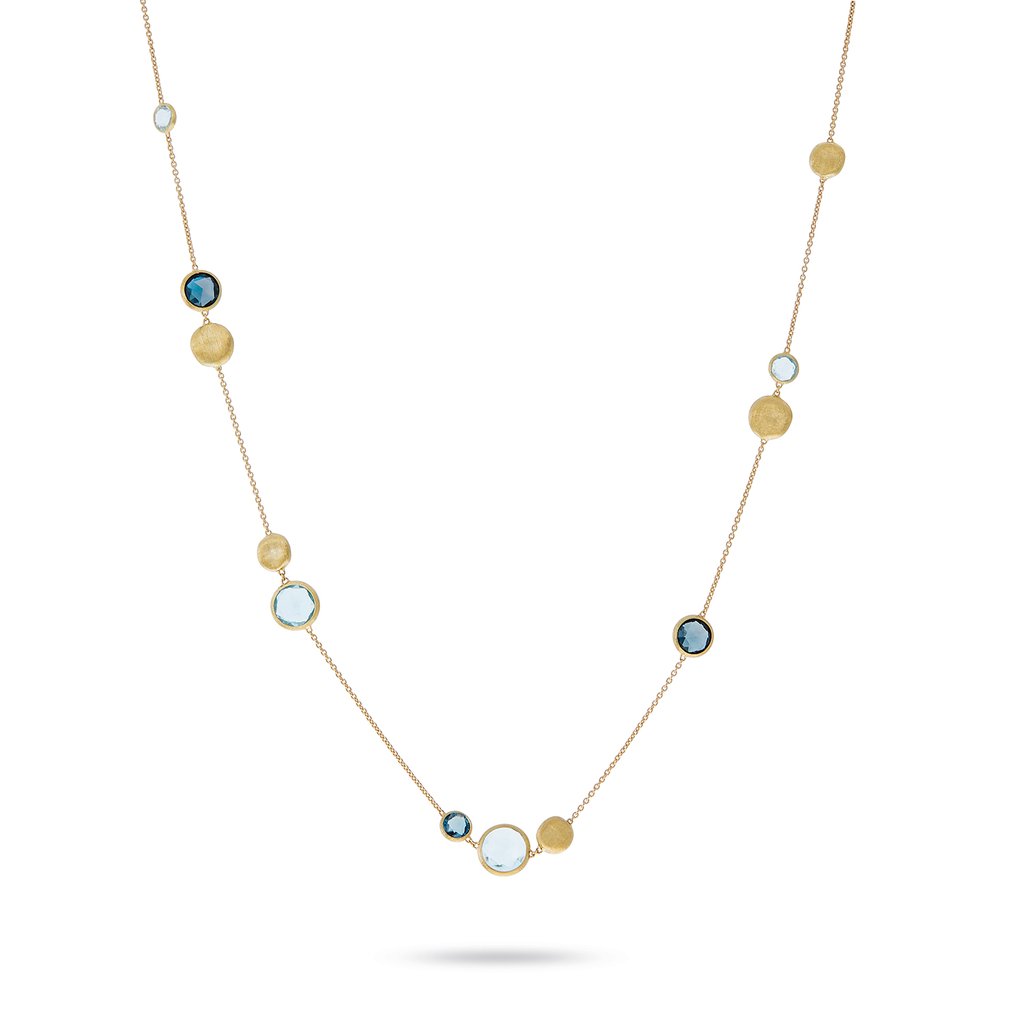 18K Yellow Gold and Mixed Blue Topaz Necklace