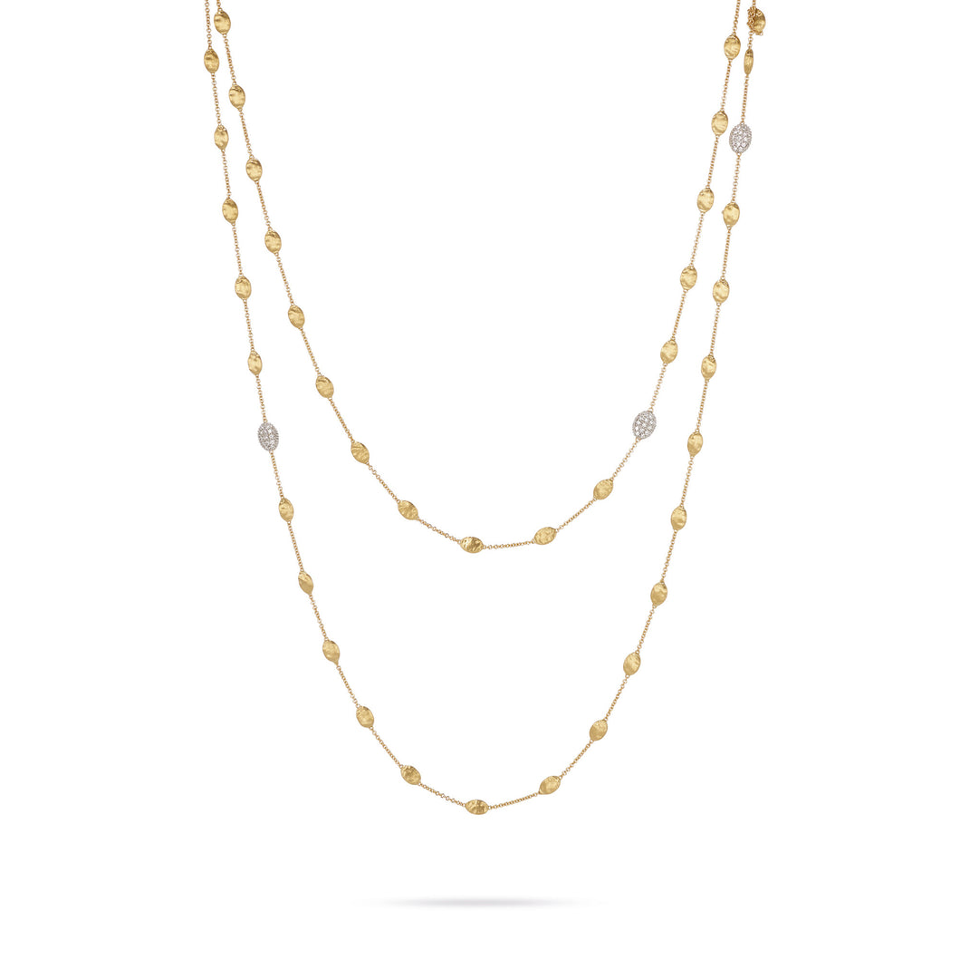 18K Yellow Gold & Diamond Pave Small Bead Long Necklace