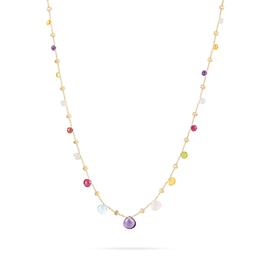 18K Yellow Gold & Mixed Stone Graduated Short Necklace